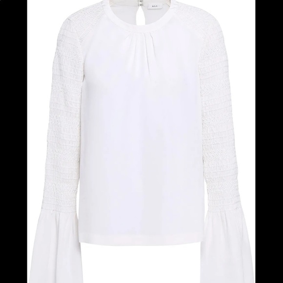 A.L.C. Sidra Smocked Crepe De Chine Silk Blouse - Picture 2 of 14